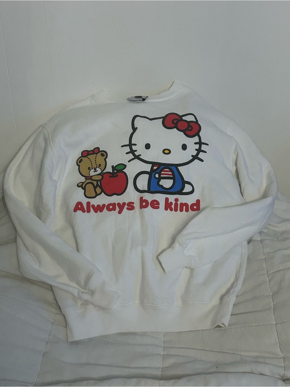 Hello Kitty "Always Be Kind" White Graphic Sweatshirt